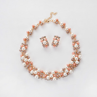 Necklace from pearl, chain, set for bride, jewelry, decorations, European style